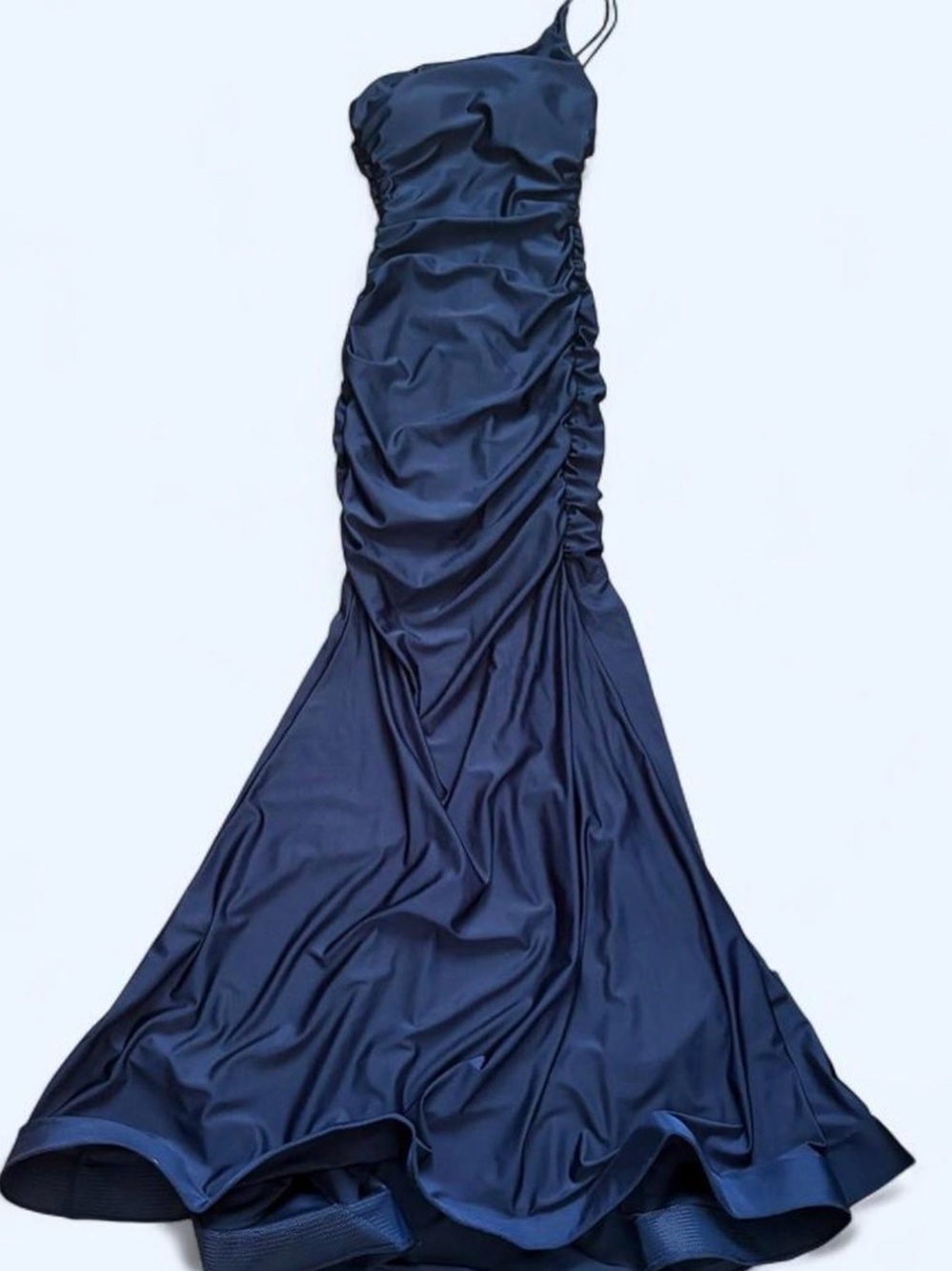 Navy One-Shoulder Ruched Mermaid Evening Dress